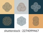 Geometric circle logo, vector line art zen pattern. Geometric linear ornament, editable stroke
