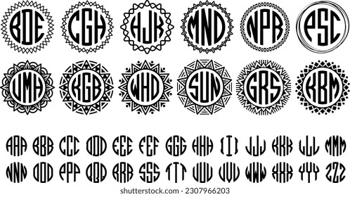 Geometric Circle Monograms Font Family with 3 Letters