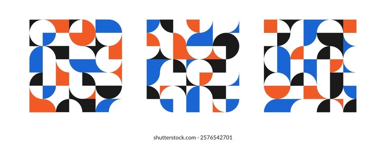 geometric circle orange and blue pattern print background, bauhaus shapes pattern,Monochrome bauhaus neo brutalism abstract backgrounds, modern geometry trendy design for card, invitation, wallpaper	