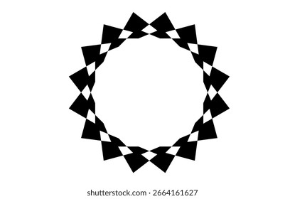 Geometrisches Kreismuster im minimalistischen Kunststil mit schwarzen und weißen Dreiecken für moderne Grafikdesign-Projekte