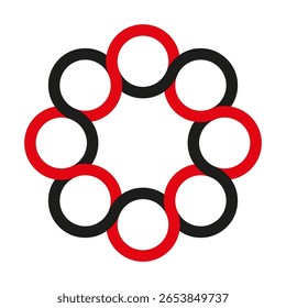 Padrão de círculo geométrico. Formas pretas vermelhas. Ilustração redonda abstrata. Vetor elemento moderno.