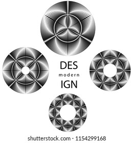 Geometric circle patterns, signs, symbols, emblems, icons. Vector abstract halftone lines backgrounds.