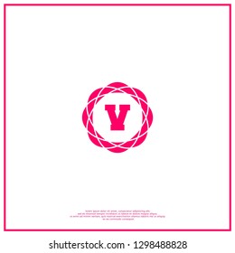 geometric circle pink V logo letter fashion vintage design concept