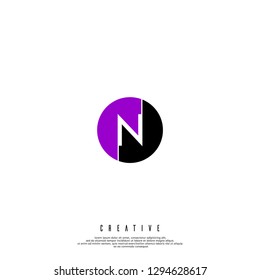 geometric circle purple and black  N logo letter design concept
