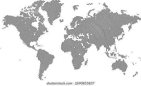 Geometric circle round line pattern world map vector design. Circle line pattern world map