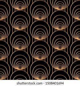 Geometric circle royal pattern seamless. Gold black luxury background vector. Retro design for holiday wrapping paper, packaging, beauty spa, wallpaper, wedding party, backdrop.