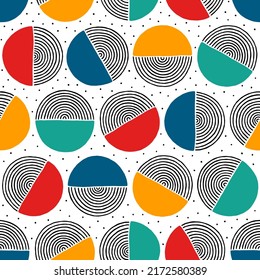 Geometric circle seamless pattern. Abstract hand drawn background. Paint modern texture. Repeated bright patern. Contemporary geometry backdrop. Repeating line for design prints. Vector illustration