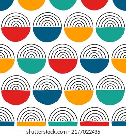 Geometric circle seamless pattern. Abstract hand drawn background. Repeat modern texture. Repeated bright patern. Contemporary geometry backdrop. Repeating line for design prints. Vector illustration