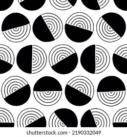 Geometric circle seamless pattern. Abstract hand drawn background. Paint modern texture. Repeated bright patern. Contemporary geometry backdrop. Repeating line for design print. Vector illustration