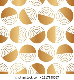 Geometric circle seamless pattern. Abstract gold background. Modern golden texture. Repeated bauhaus patern. Nordic repeat geometry backdrop. Repeating line for design prints. Vector illustration