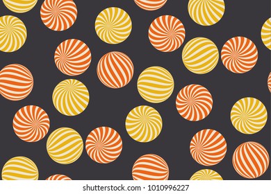 Geometric circle seamless pattern vector illustration in retro 60s style. Vintage 1970s ball geometry shapes abstract repeatable motif for carpet, wrapping paper, fabric, background. 