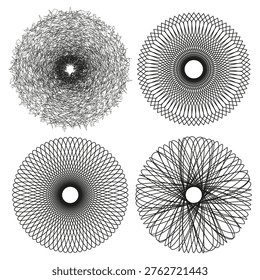Geometric circle set. Round Vector mandala. Spiral line ornament. Radial pattern collection. Manual vector only. No autotrace used. EPS 10.