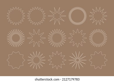 Geometric Circle Shape Sticker in Minimal Liner Style. Vector Monoline Sunburst Banner for Creating Discount, Promo, Price, Sale