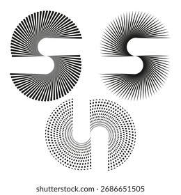 Formas geométricas. Conjunto de Vector Abstractas. Líneas radiales dinámicas. Elemento gráfico mínimo. EPS 10.