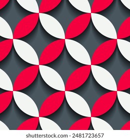 Formas de círculos geométricos. Patrón moderno de geometría sin fisuras de flores de color rojo y blanco con fondo gris - Diseño de textura de tela, Fondo de pantalla y azulejo.
