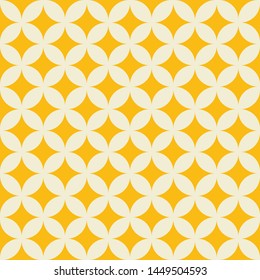Geometric circle shapes seamless pattern ecru white with yellow background - Fabric texture design, wallpaper and tile 