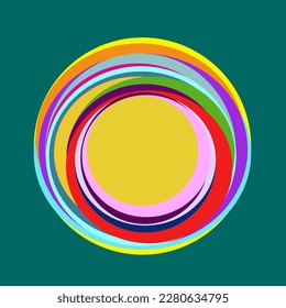 Geometric circle spiral logo emblem. Abstract style icon isolated on dark fund. Decorative elements. Ornamental design illustration. Colorful ornate symbol. Geometry decoration.