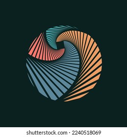 Geometric circle spiral logo emblem.Abstract style icon isolated on dark fund.Decorative elements.Ornamental design illustration.Colorful ornate symbol.Geometry decoration.