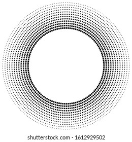 geometric circle of squares, rectangles. angular spiral,vortex abstract geometry design element. concentric squares half tone pattern. circular halftone.radial circles, rings design