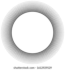 geometric circle of squares, rectangles. angular spiral,vortex abstract geometry design element. concentric squares half tone pattern. circular halftone.radial circles, rings design