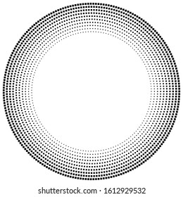 geometric circle of squares, rectangles. angular spiral,vortex abstract geometry design element. concentric squares half tone pattern. circular halftone.radial circles, rings design