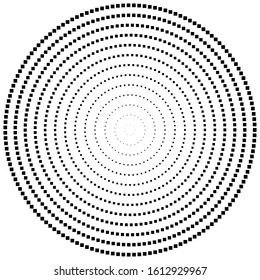 geometric circle of squares, rectangles. angular spiral,vortex abstract geometry design element. concentric squares half tone pattern. circular halftone.radial circles, rings design