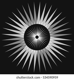 Geometric circle with transparent elements. Circular abstract spiral motif with radial, concentric lines from center