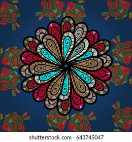 Geometric circle vector element. Kaleidoscope, medallion, yoga, india, arabic. Tribal, Boho, Bohemian style. Ornament colored card with mandala.