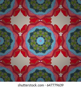 Geometric circle vector element. Kaleidoscope, medallion, yoga, india, arabic. Tribal, Boho, Bohemian style. Ornament blue colored card with mandala.