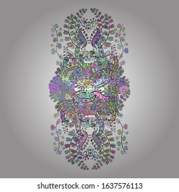 Geometric circle vector element. Ornament blue, neutral and white colored card with mandala. Kaleidoscope, medallion, yoga, india, arabic. Tribal, Boho, Bohemian style.