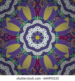 Geometric circle vector element. Tribal, Boho, Bohemian style. Ornament blue colored card with mandala. Kaleidoscope, medallion, yoga, india, arabic.