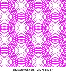 Geometric circles with a contour. Seamless pattern in purple and pink for trendy fabrics, decorative pillows, wrapping paper.