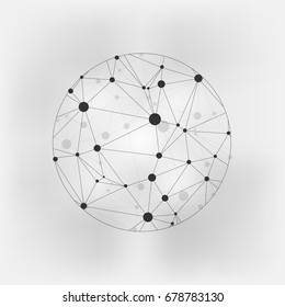 Geometric Circles Molecular. Wireframe connecting earth sphere. Globe connection concept. Globe structure connect. isolated on grey background. Vector illustration. Eps 10.