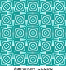 Geometric circles pattern. Turquoise lines and shapes. Vector art with sketch / hand drawn style, like a doodle. Inspired by drop ripples.