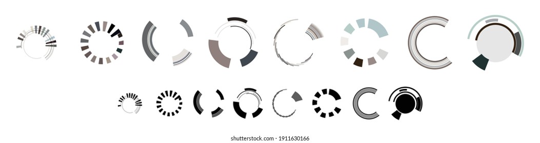 Geometric circles, rings. Hi-tech GUI, UI, HUD segmented circle set. Abstract crosshair vector illustration