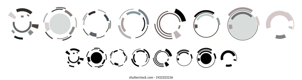 Geometrische Kreise, Ringe. Hightech-GUI, UI, HUD segmentierte Kreis-Set. Abstrakte Crosshair-Vektorgrafik