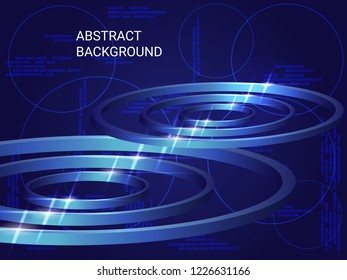 Geometric circles sparkle on the background. Creative geometric background. Abstract composition. 3D vector illustration . Blue three-dimensional  geometric circles in space.