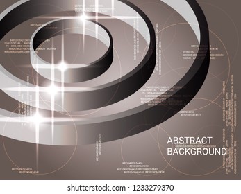 Geometric circles sparkle on the background. 3D vector illustration . Modern geometric background. Abstract composition. Glossy three-dimensional  geometric circles in space.