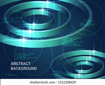 Geometric circles sparkle on the background. 3D vector illustration . Minimal geometric background. Abstract composition. Green three-dimensional  geometric circles in space.