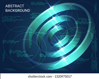 Geometric circles sparkle on the background. Futuristic geometric background. Abstract composition. 3D vector illustration . Green three-dimensional  geometric circles in space.