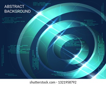 Geometric circles sparkle on the background. Futuristic geometric background. Abstract composition. 3D vector illustration . Green three-dimensional  geometric circles in space.