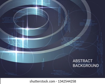 Geometric circles sparkle on the background. 3D vector illustration . Modern geometric background. Abstract composition. Shiny three-dimensional  geometric circles in space.