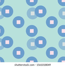 Geometric circles and squares seamless repeat pattern. Trendy and stylish surface pattern design.