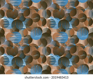 Geometric circles stylized pattern, 1960s, seamless textile print.