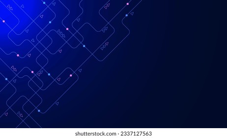 La tecnología de circuito geométrico conecta puntos y líneas. Conexión de red y concepto de tecnología de comunicación digital sobre fondo azul oscuro. Ilustración vectorial.