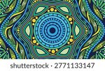 Geometric Circular Aboriginal Dot Art in Blue and Green