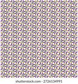 Geometric circular and diamond lattice pattern featuring a seamless lattice of grey ring motifs interspersed with purple and yellow gradient diamonds for creative tech branding, modern social media backdrops, and trendy electronic accessory packaging