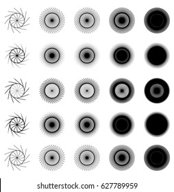 Geometric circular element. Grungy, sketchy splatter-like circle shape(s)
