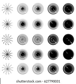 Geometric circular element. Grungy, sketchy splatter-like circle shape(s)
