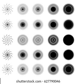 Geometric circular element. Grungy, sketchy splatter-like circle shape(s)